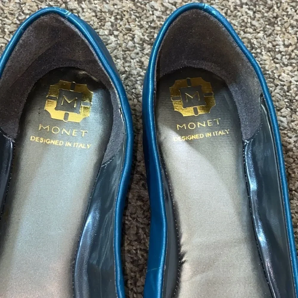 Monet Since 1929 Leather Upper Elegant Teal Flats with Gold Accent Women Sz 10 M